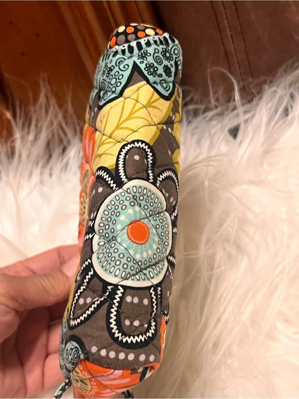 Vera Bradley Orange Floral Quilted Cosmetic Pouch with Aqua & Yellow Accents